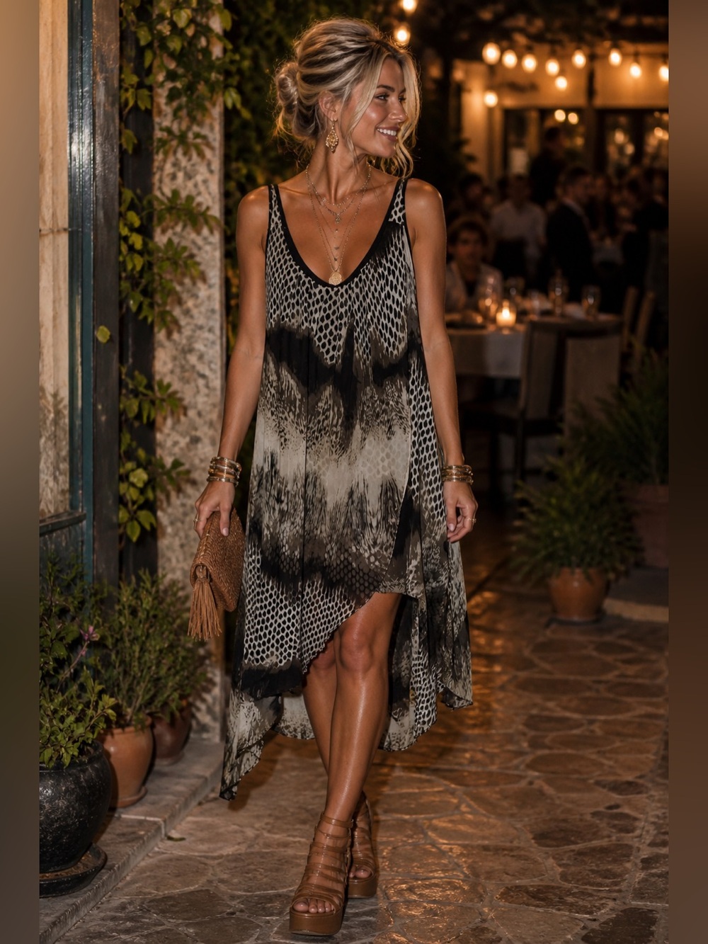 Point Zero Black and Cream Sleeveless High-Low V-Neck Dress